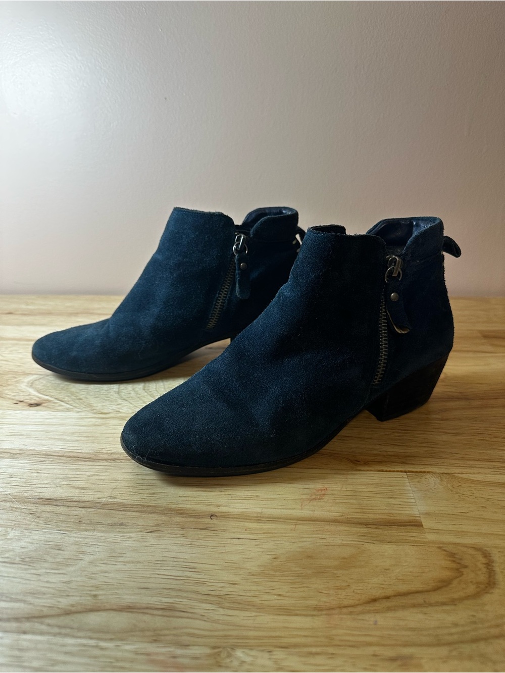 Vince Camuto Blue Suede Ankle Booties with Side Zipper